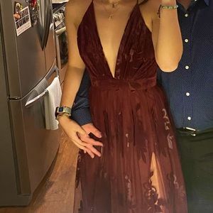 WINDSOR MAXI BURGUNDY DOUBLE SLIT DRESS